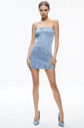 Alice + Olivia Palmer Denim Mini Dress in Rocky Blue