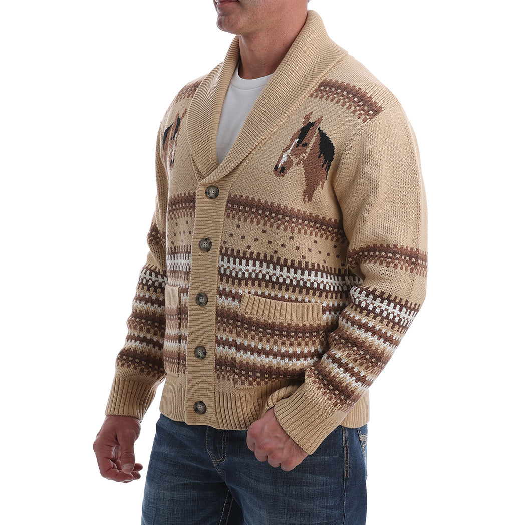 Cinch Men's Tan Retro Horse Cardigan