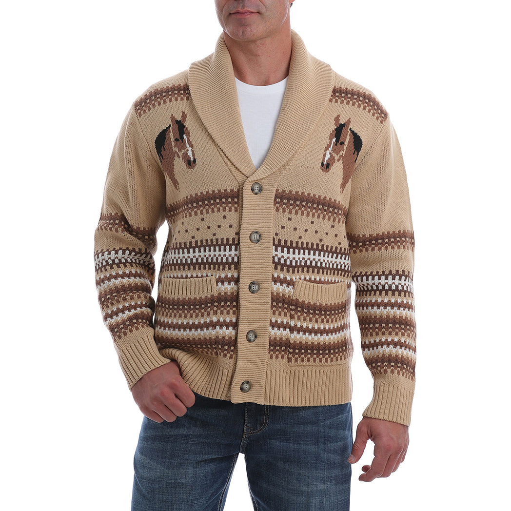 Cinch Men's Tan Retro Horse Cardigan