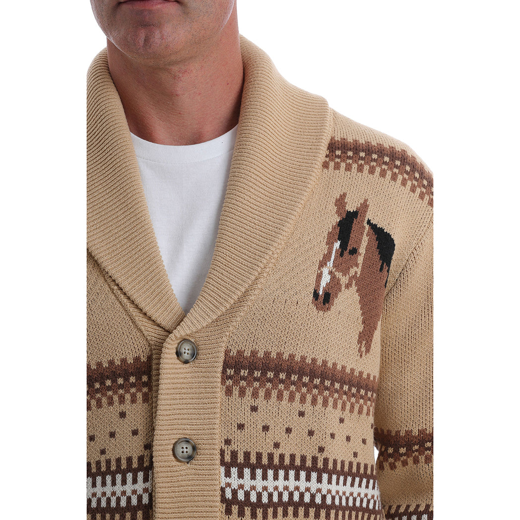 Cinch Men's Tan Retro Horse Cardigan