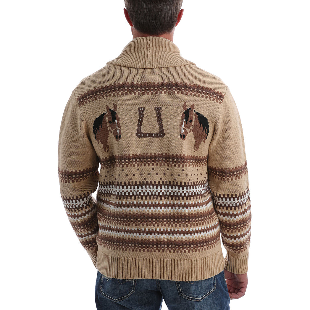 Cinch Men's Tan Retro Horse Cardigan