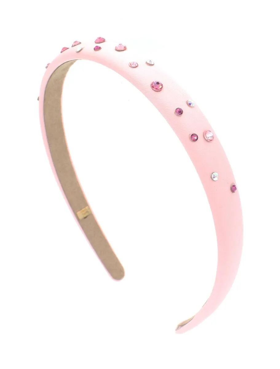 Crystallized Thin Satin Headband- Pink