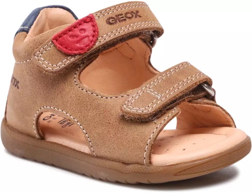 Geox Macchia Baby Caramel Tan Velcro Leather Sandals