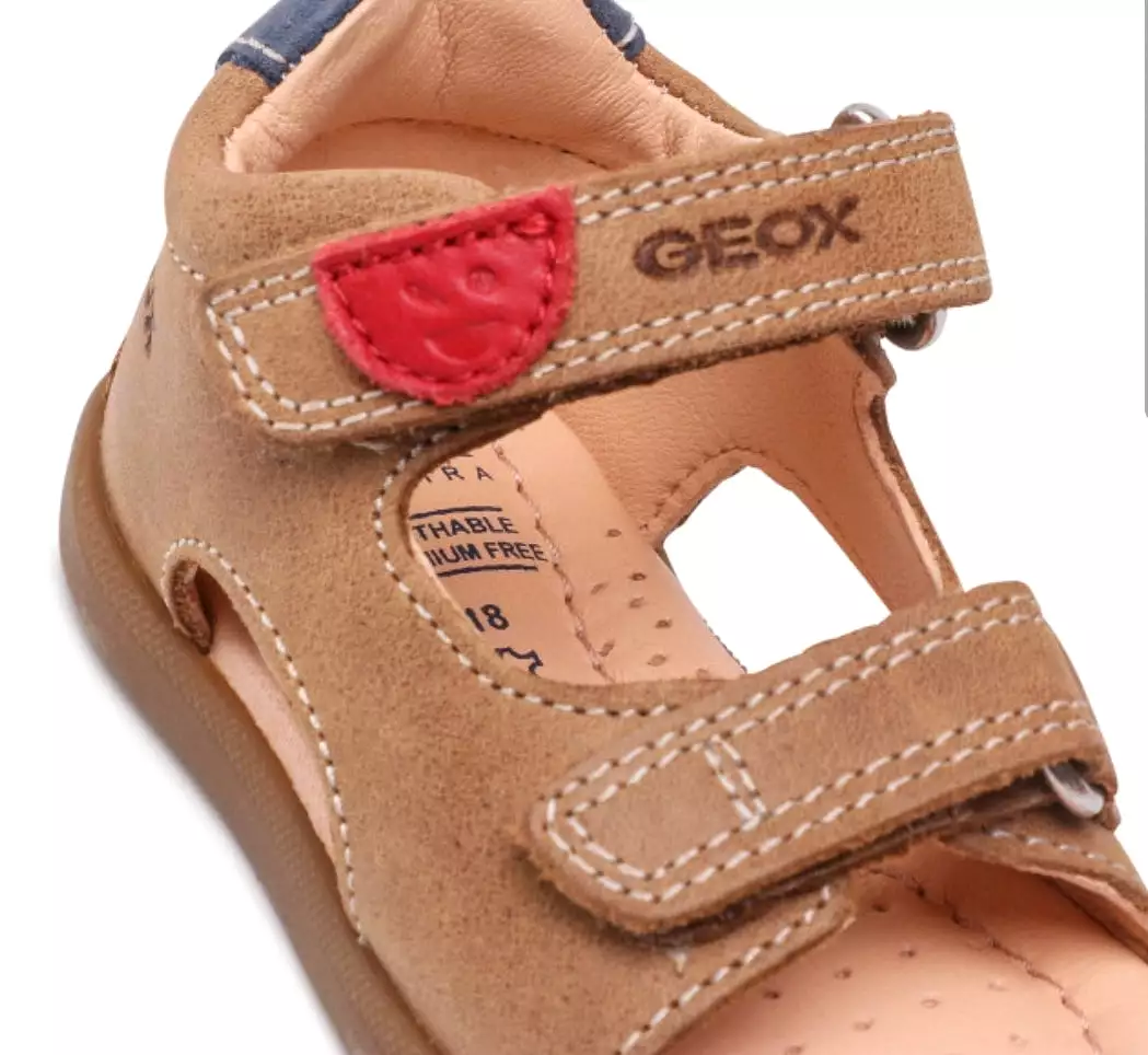 Geox Macchia Baby Caramel Tan Velcro Leather Sandals