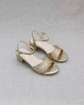 Gold Rock Glitter Block Heel Sandals