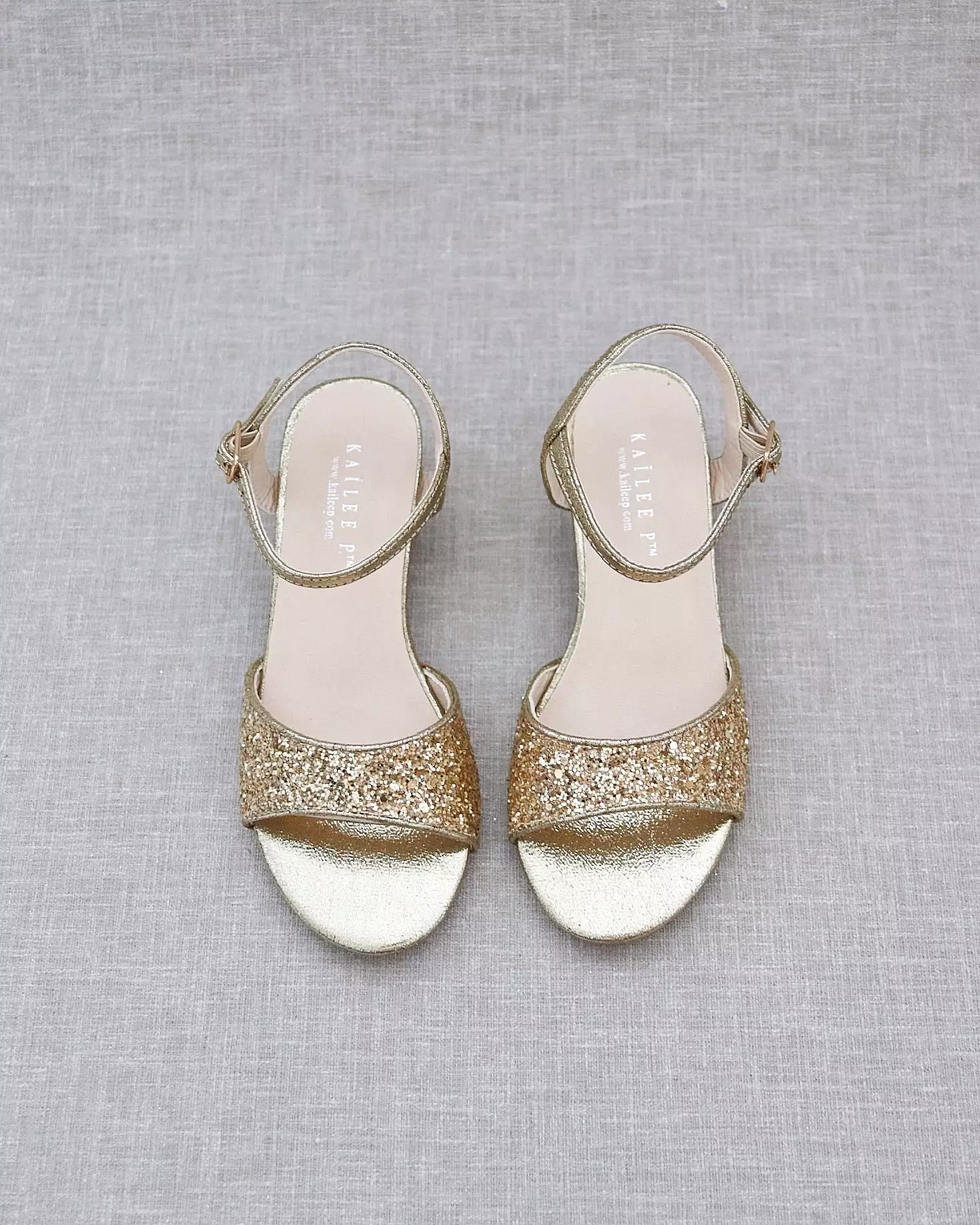 Gold Rock Glitter Block Heel Sandals