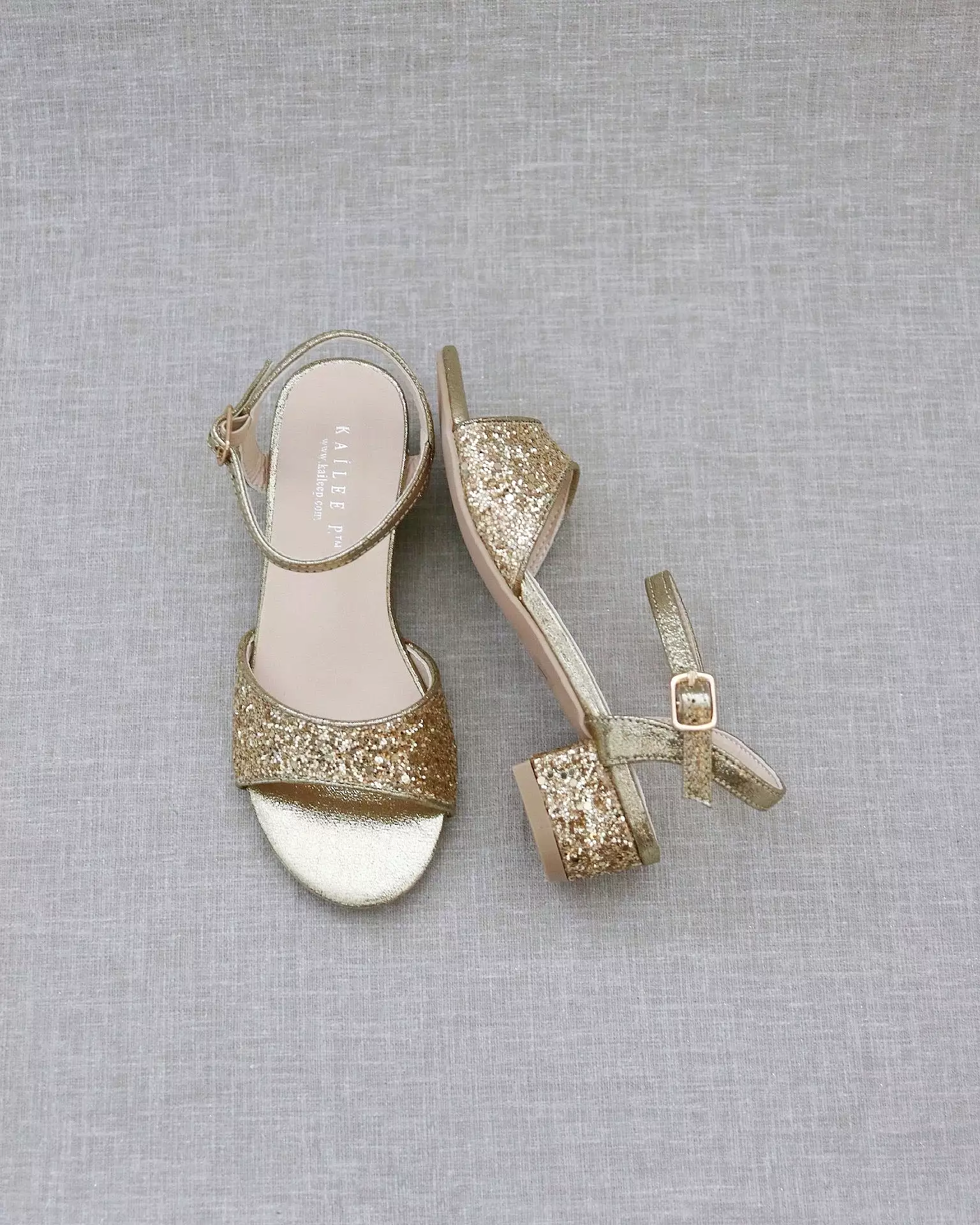 Gold Rock Glitter Block Heel Sandals