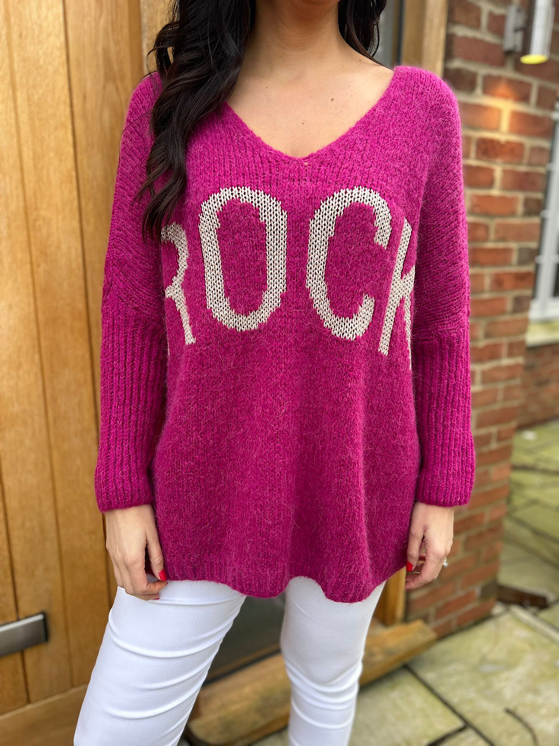 Grape Rock V Neck Knitted Jumper Rocky