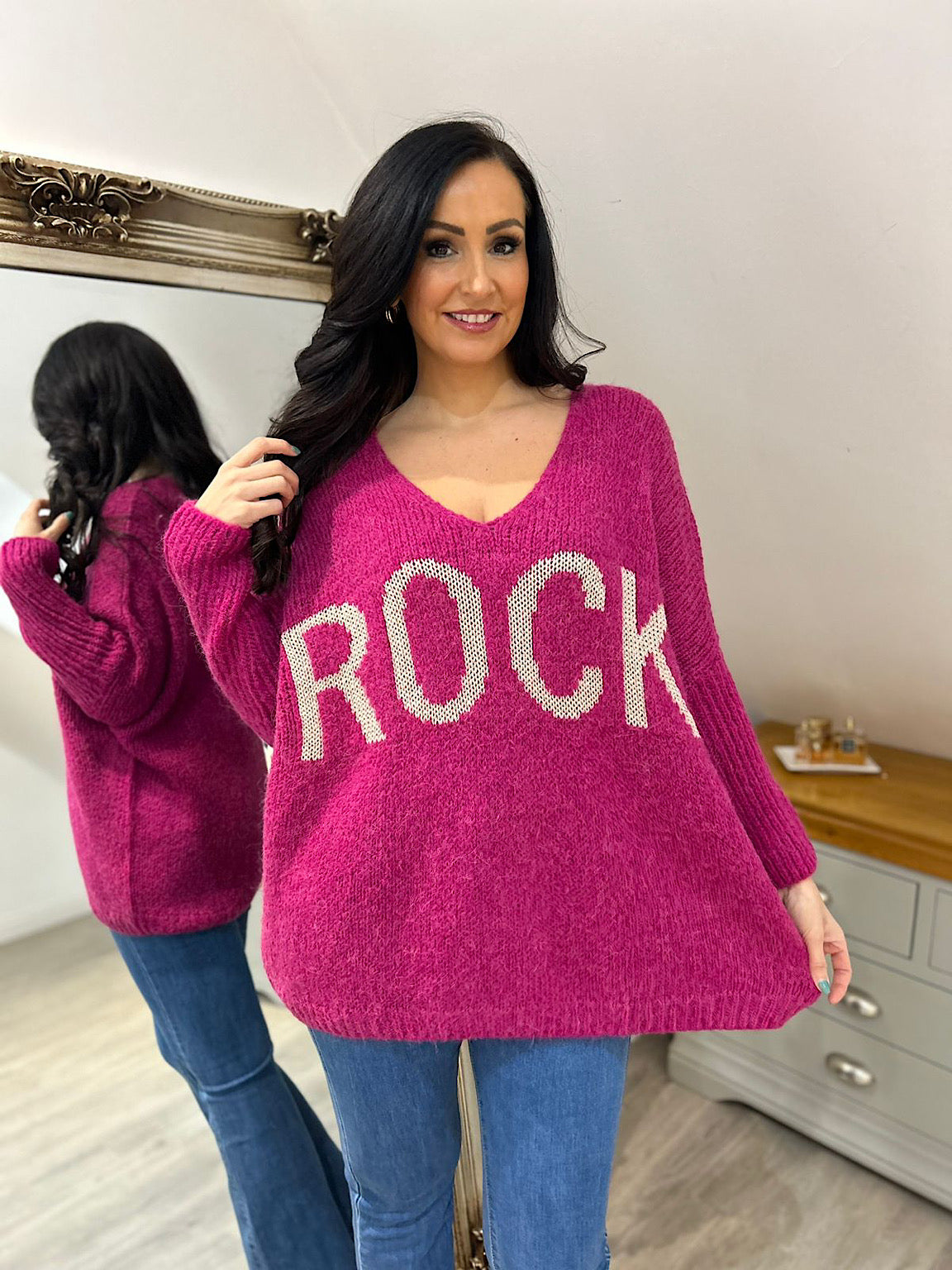 Grape Rock V Neck Knitted Jumper Rocky