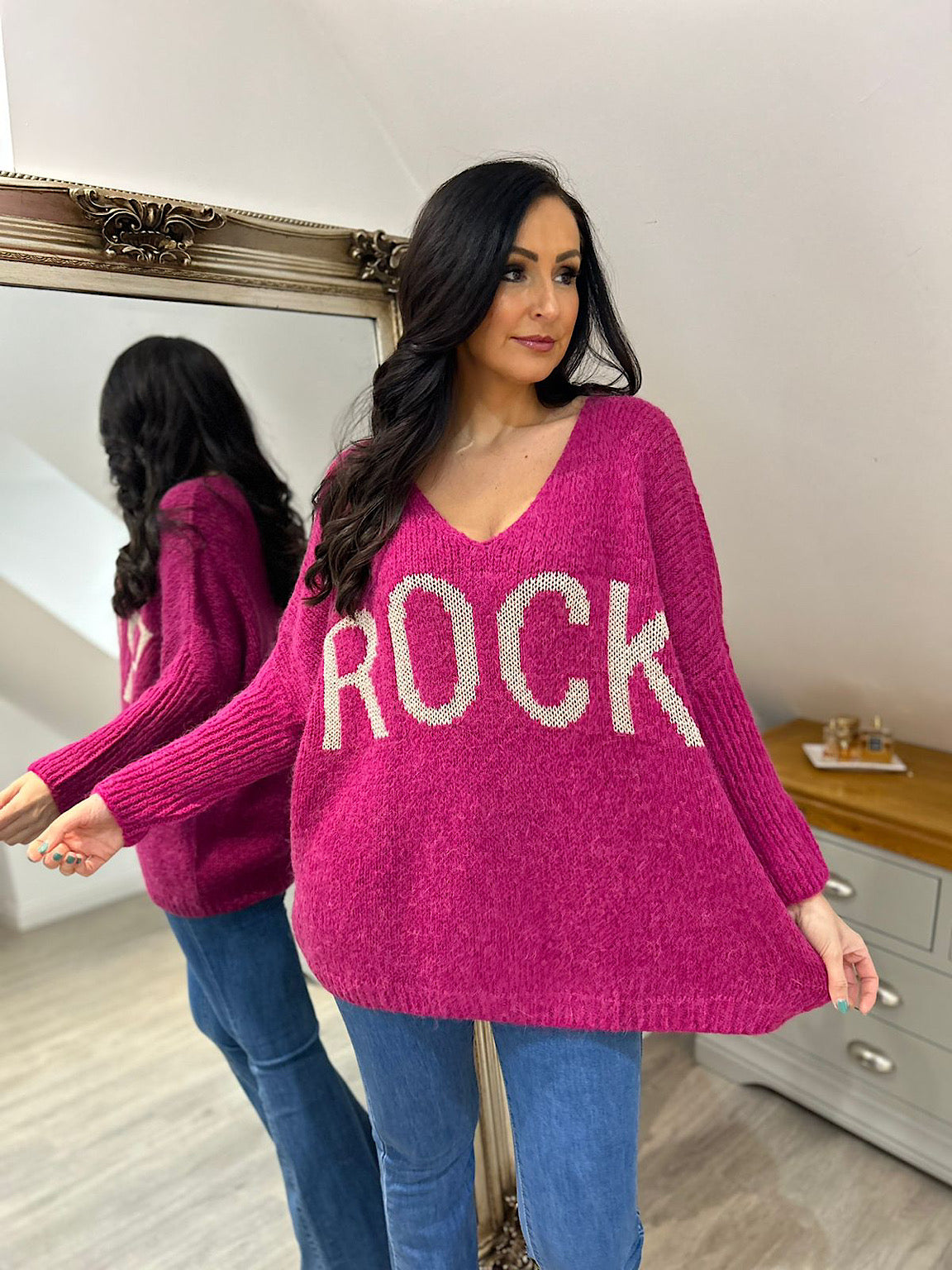 Grape Rock V Neck Knitted Jumper Rocky