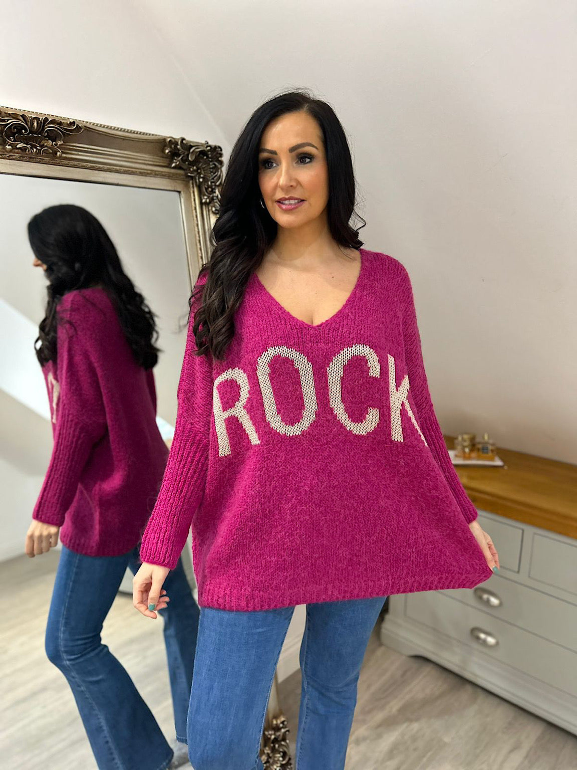 Grape Rock V Neck Knitted Jumper Rocky