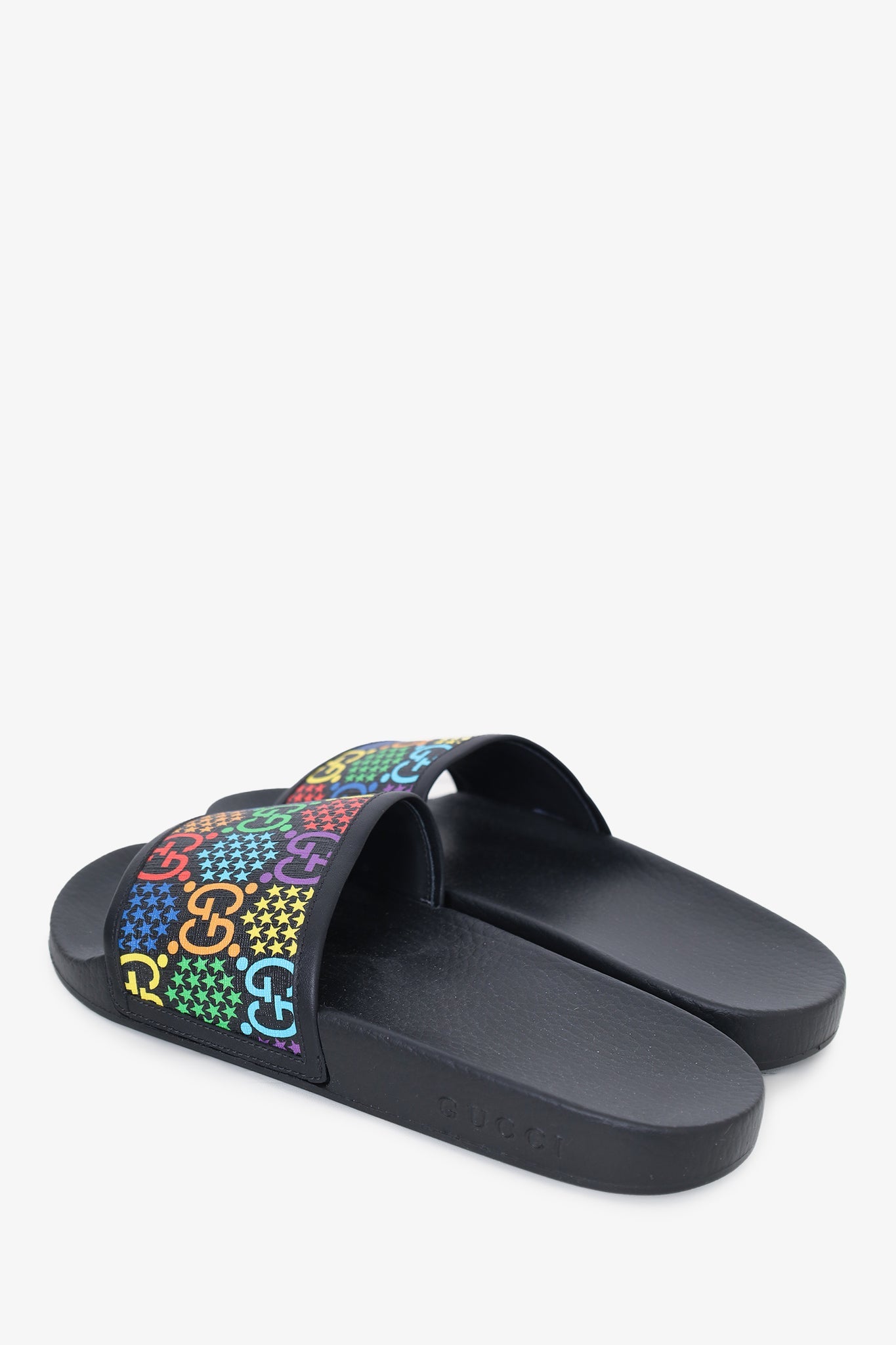 Gucci Black Coated GG Supreme Monogram Psychedelic Slides Size 41