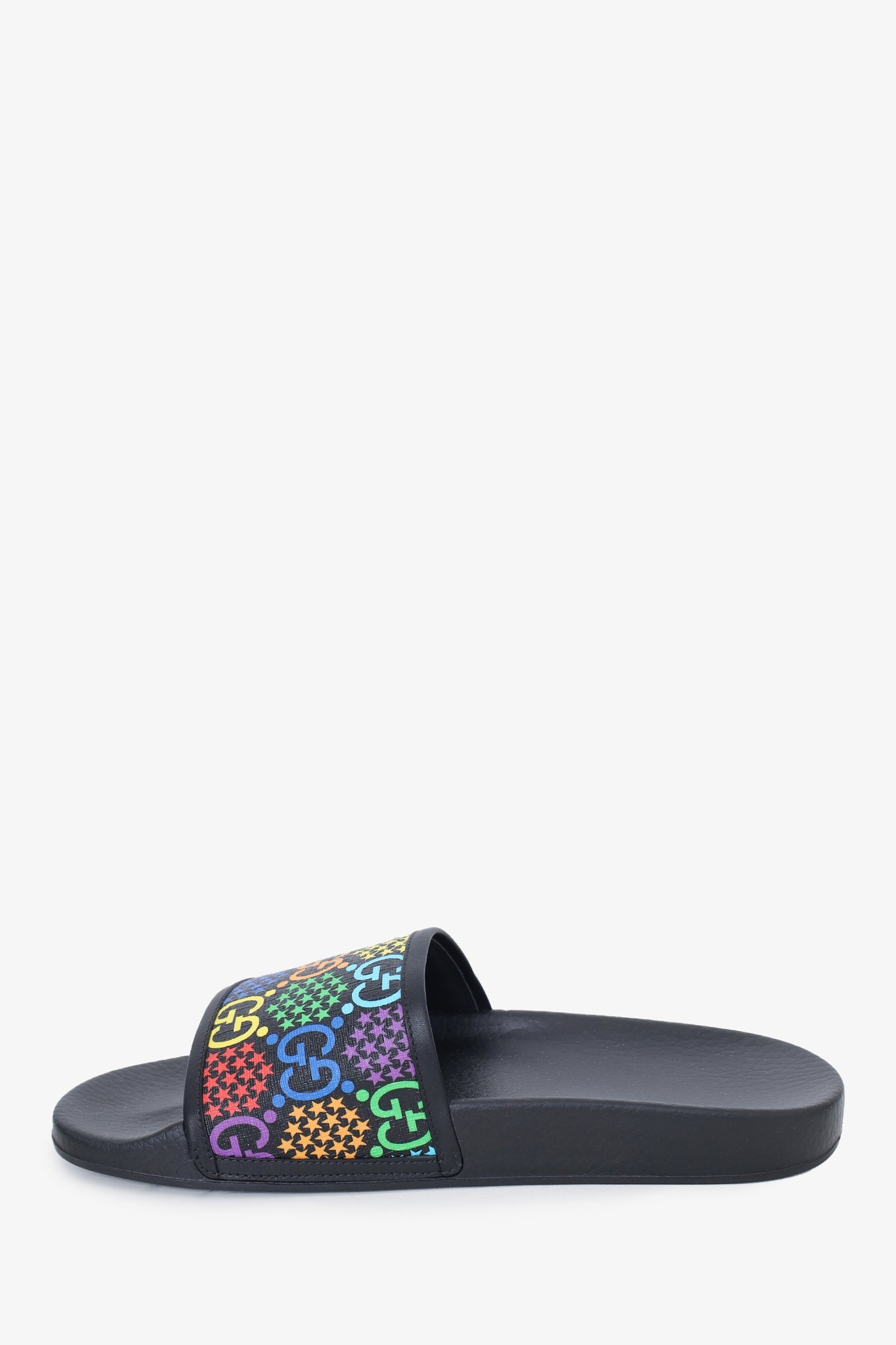 Gucci Black Coated GG Supreme Monogram Psychedelic Slides Size 41