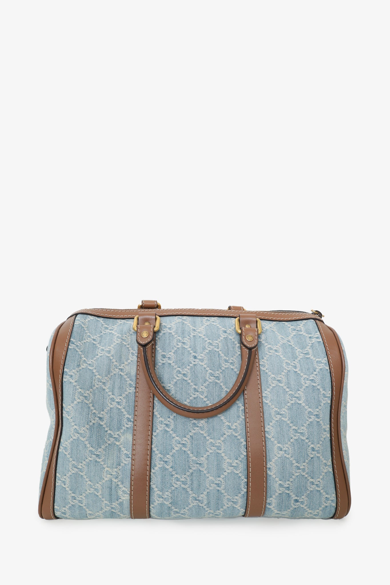 Gucci Blue/Brown Denim/Leather GG Supreme Boston Top Handle with Strap