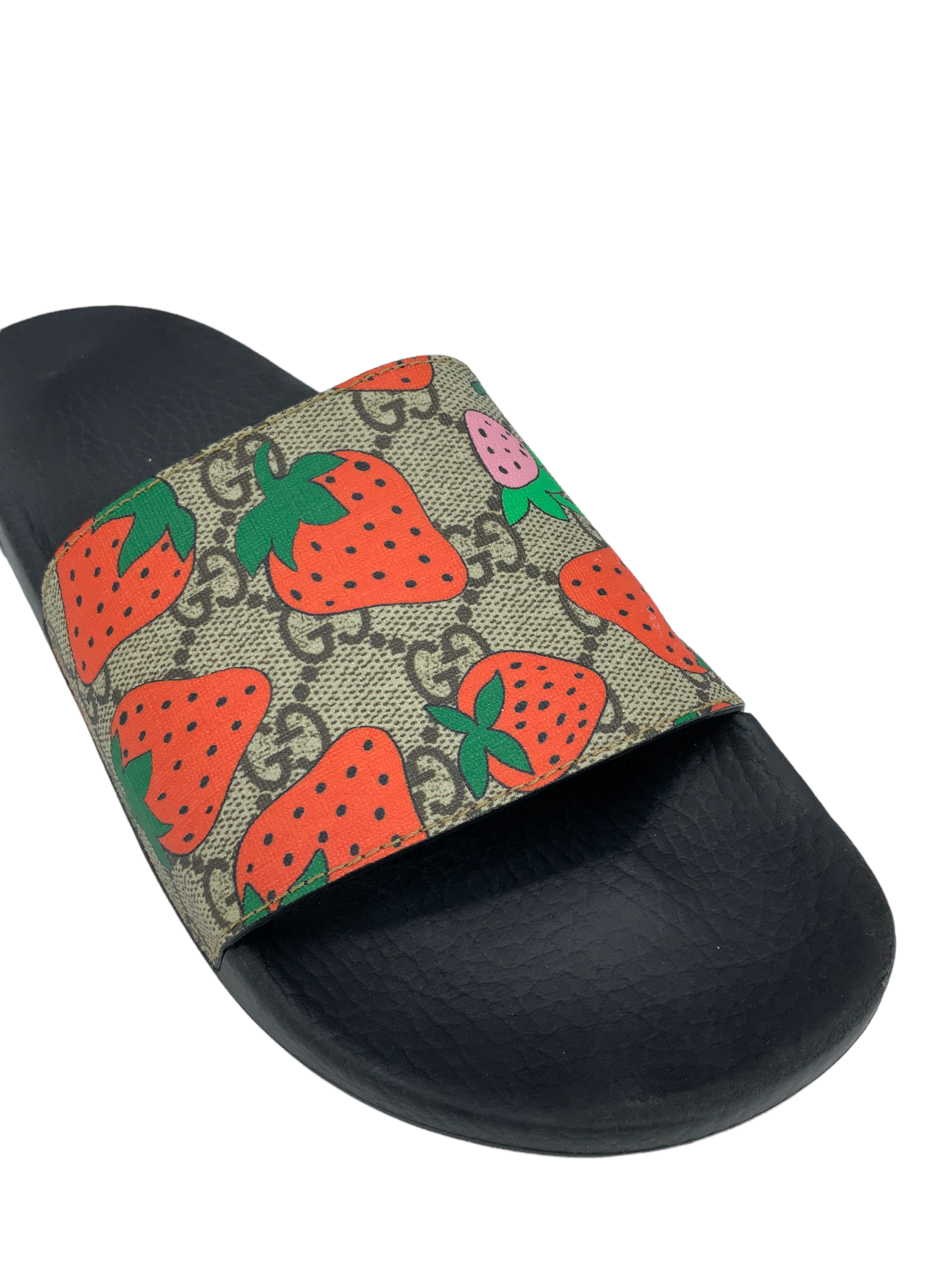 GUCCI GG Supreme Monogram Strawberry Slide Sandals Size 10