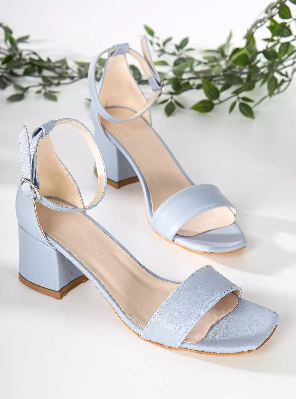 Hera Vegan Leather Ribbon Heeled Sandals | Baby Blue