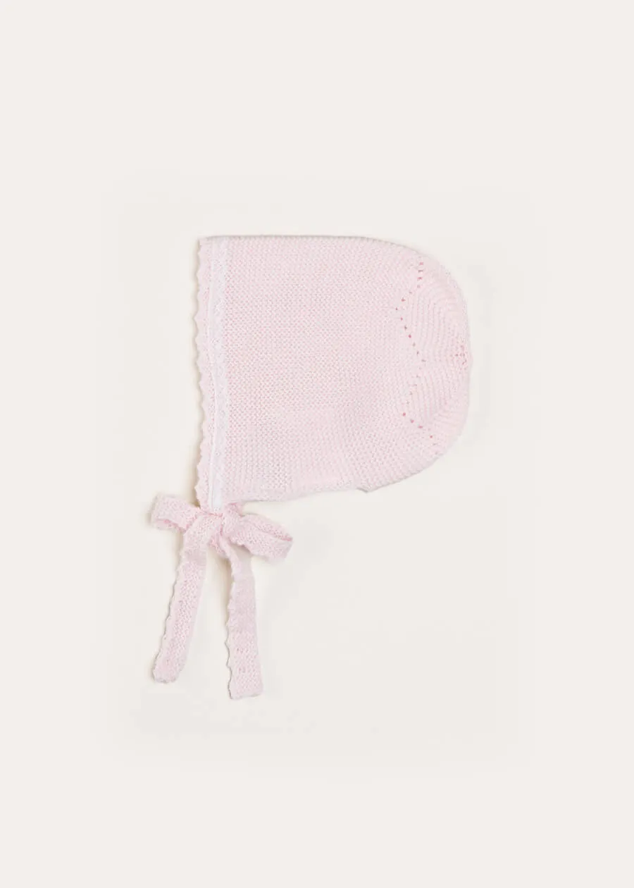 Lace Detail Knitted Bonnet in Pink (1-6mths)