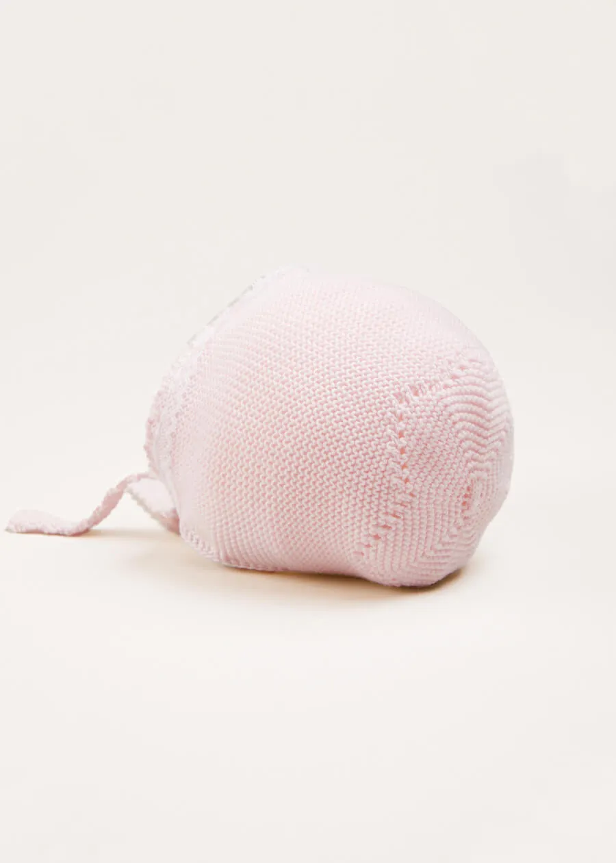 Lace Detail Knitted Bonnet in Pink (1-6mths)