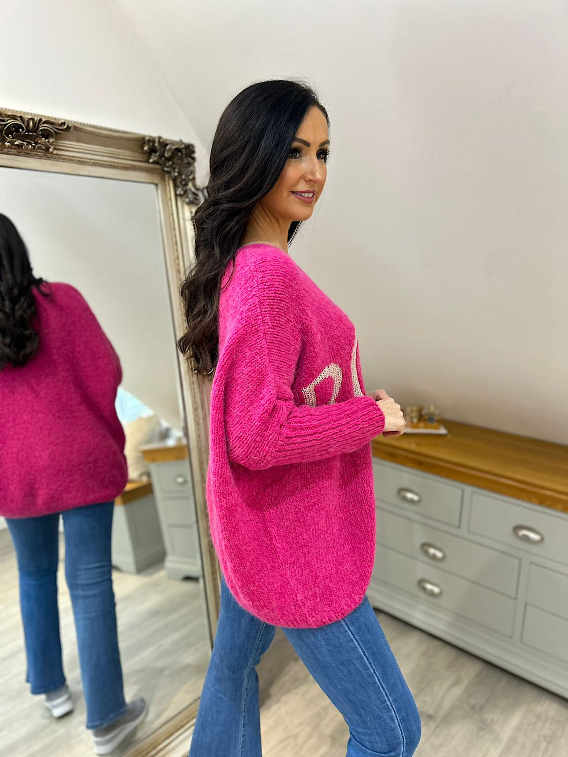 Lipstick Pink Rock V Neck Knitted Jumper Rocky