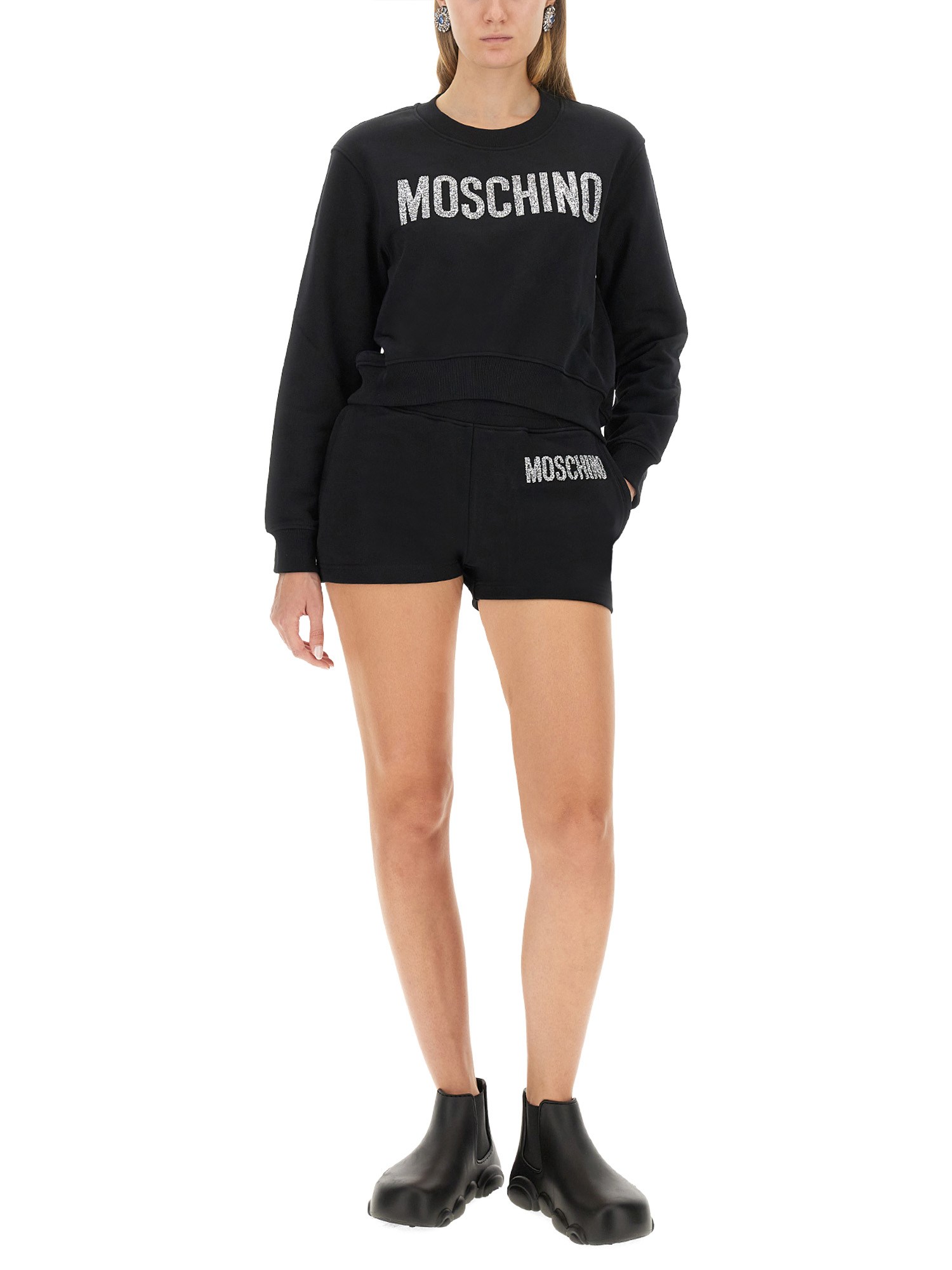 MOSCHINO    COTTON FLEECE SHORTS WITH LOGO