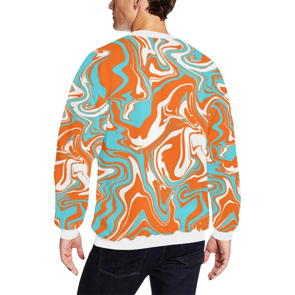 Orange Turquoise and White Oil Spill Men's Big & Tall Oversized Fleece Crewneck Sweatshirt