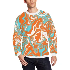 Orange Turquoise and White Oil Spill Men's Big & Tall Oversized Fleece Crewneck Sweatshirt