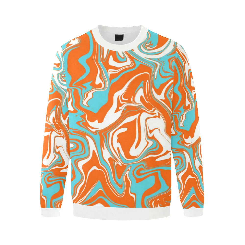 Orange Turquoise and White Oil Spill Men's Big & Tall Oversized Fleece Crewneck Sweatshirt