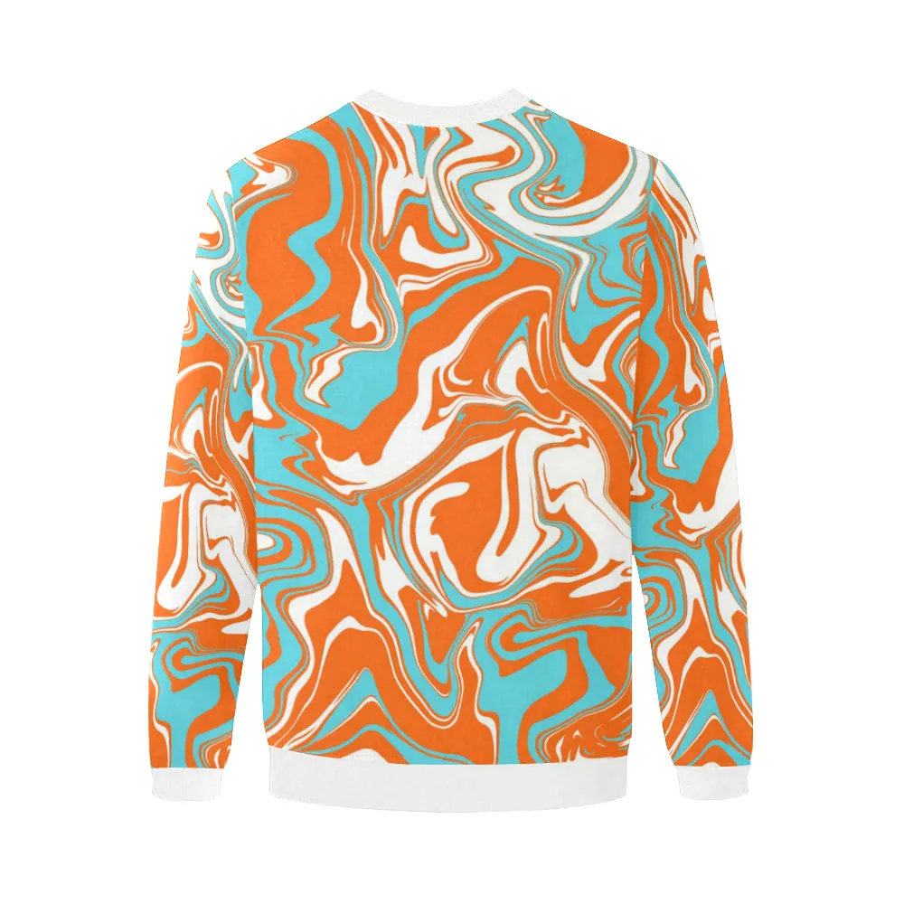 Orange Turquoise and White Oil Spill Men's Big & Tall Oversized Fleece Crewneck Sweatshirt