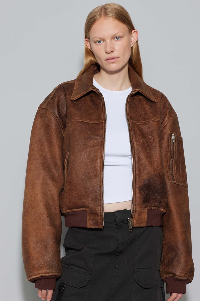 oval square Rocky Leather Bomber Used Brown