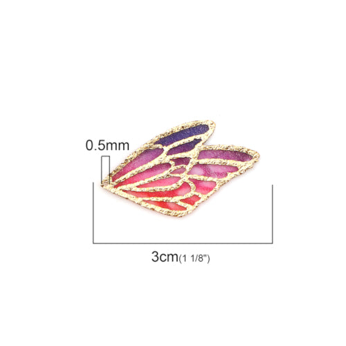 Pendants, Double Butterfly Wing, Red & Purple, Ombre, Fabric, 30mm