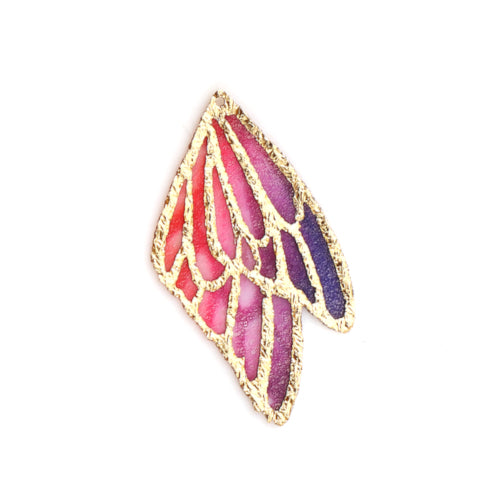 Pendants, Double Butterfly Wing, Red & Purple, Ombre, Fabric, 30mm