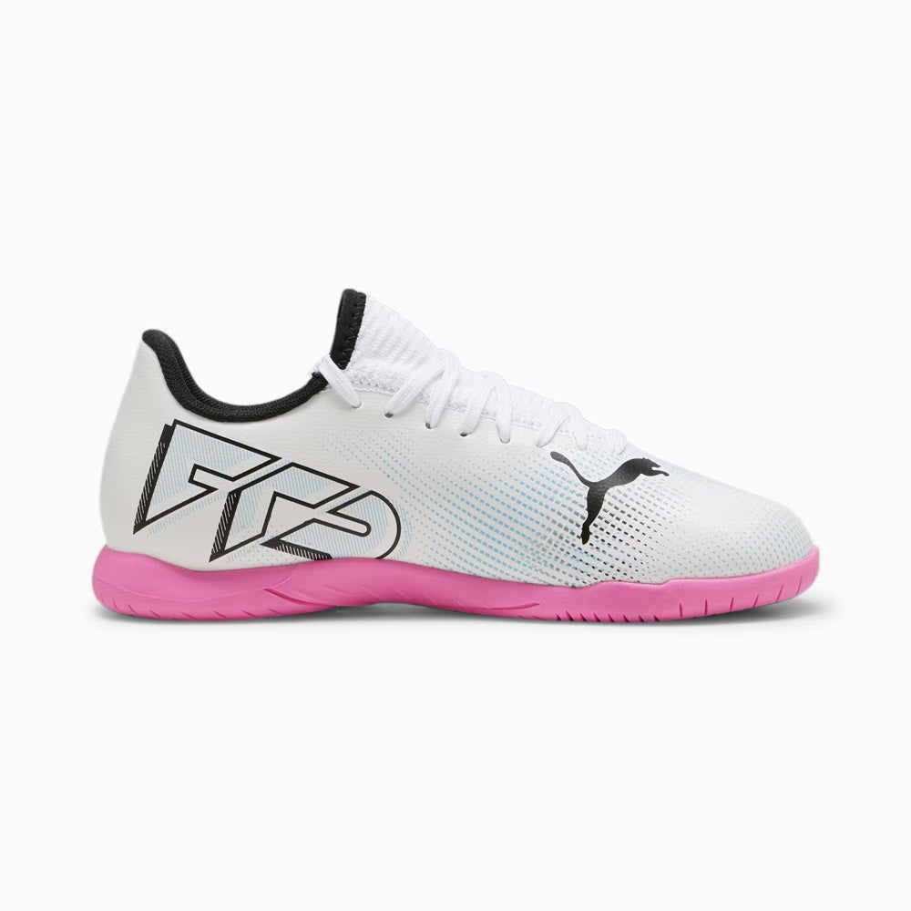 Puma Future 7 Play IT Jnr Indoor Football Shoes (White/Black/Poison Pink)