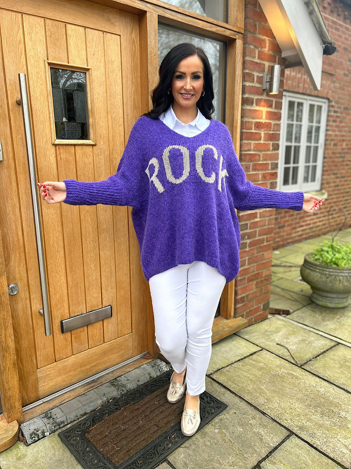 Purple Rock V Neck Knitted Jumper Rocky