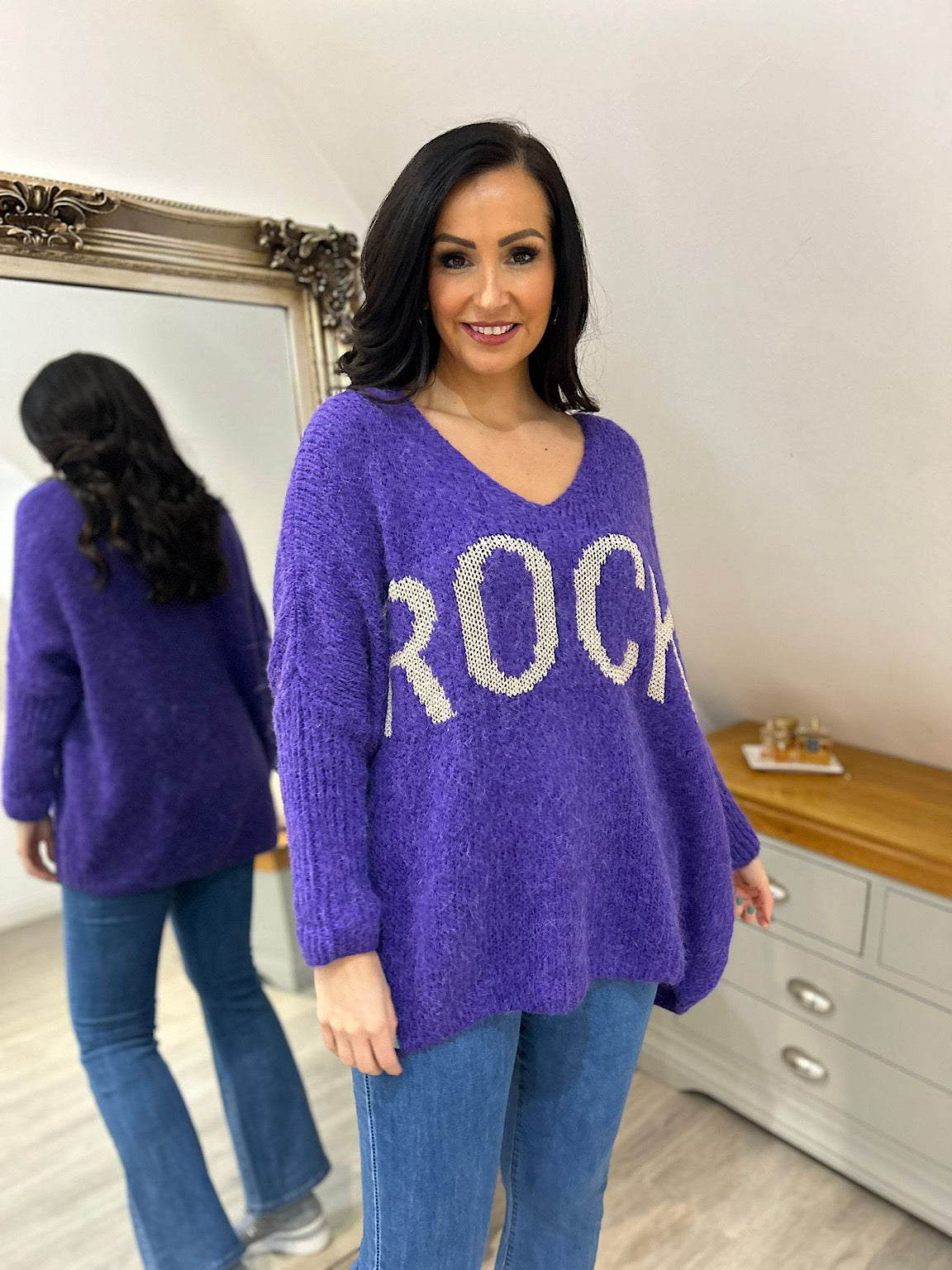 Purple Rock V Neck Knitted Jumper Rocky