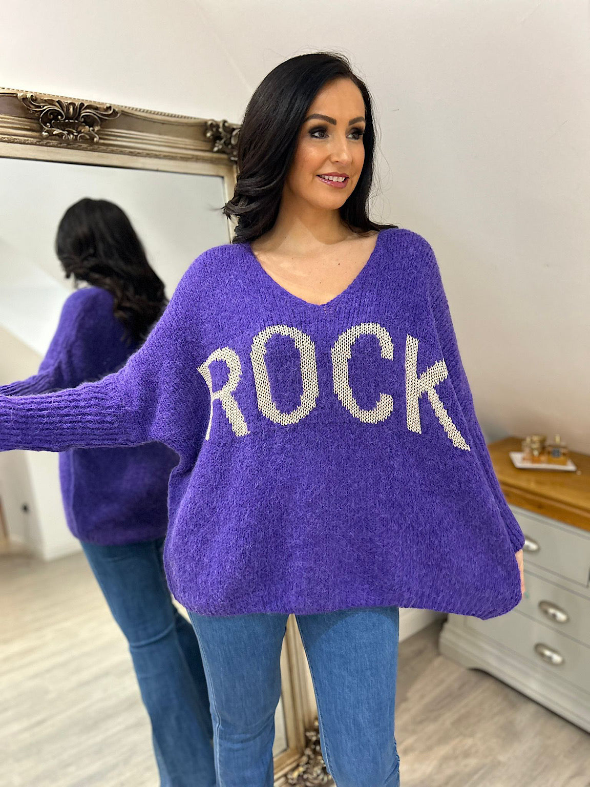 Purple Rock V Neck Knitted Jumper Rocky