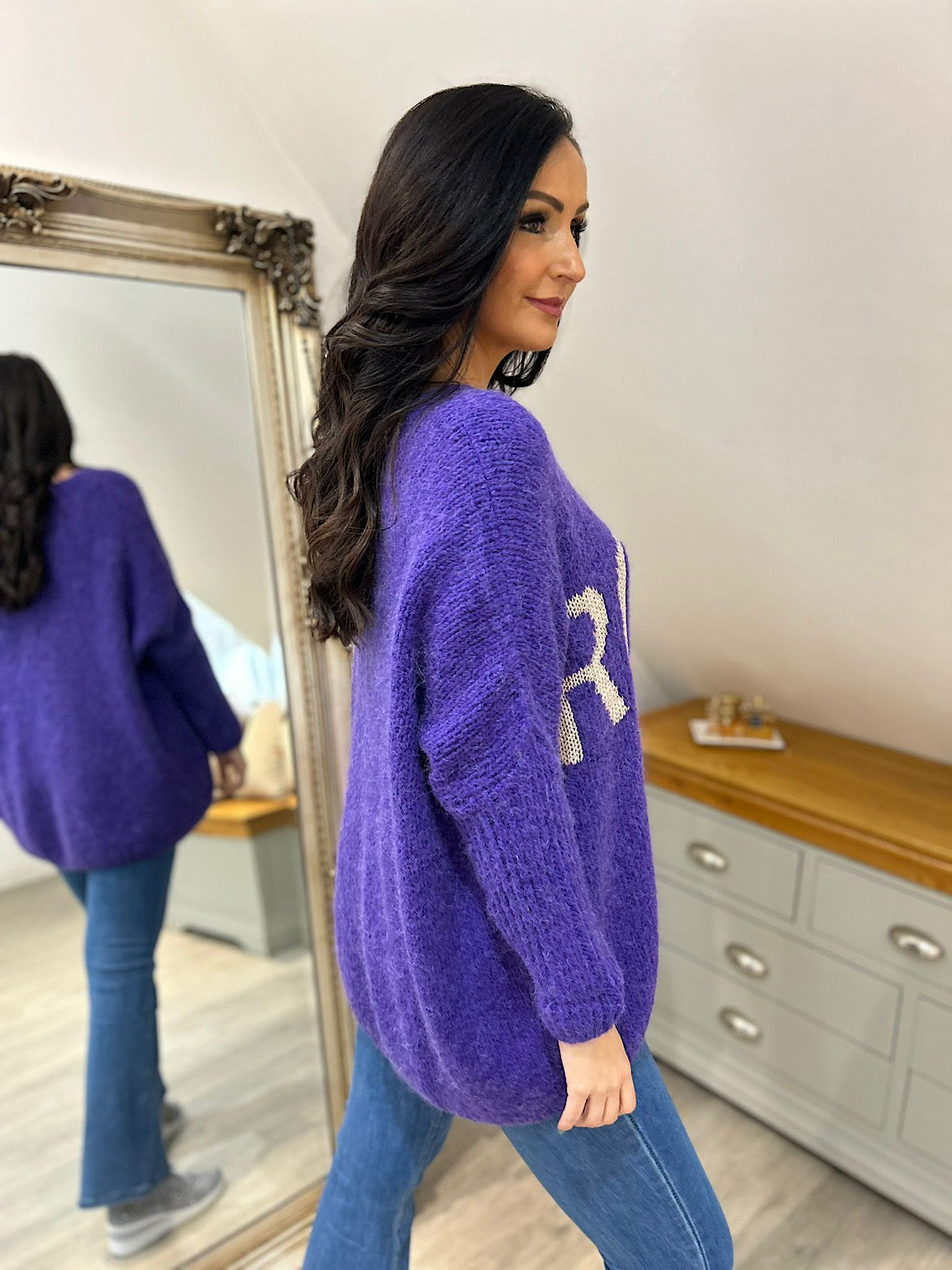 Purple Rock V Neck Knitted Jumper Rocky