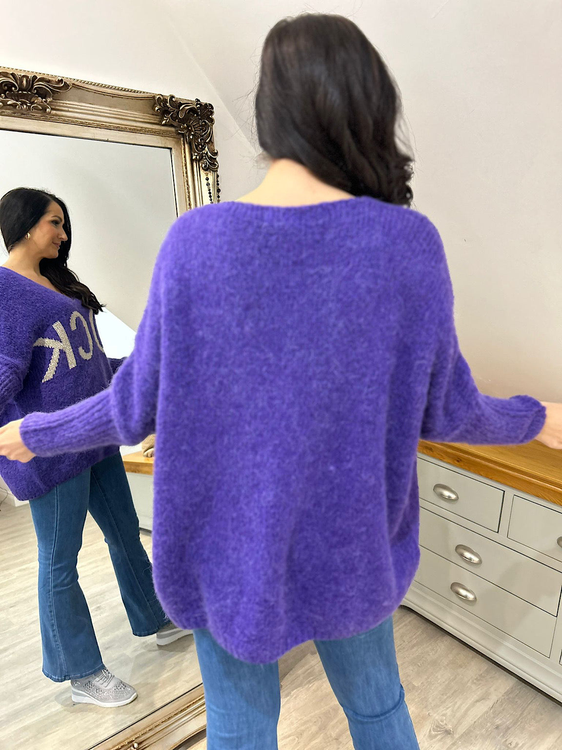 Purple Rock V Neck Knitted Jumper Rocky