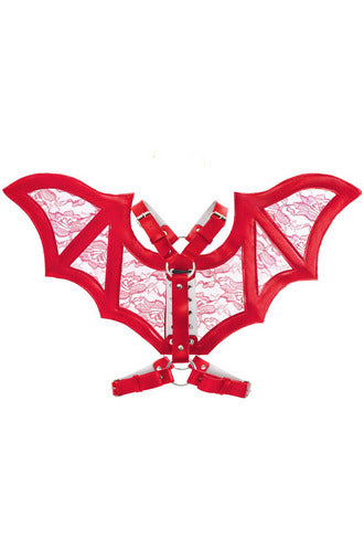 Red/Red Faux Leather & Lace Wing Harness