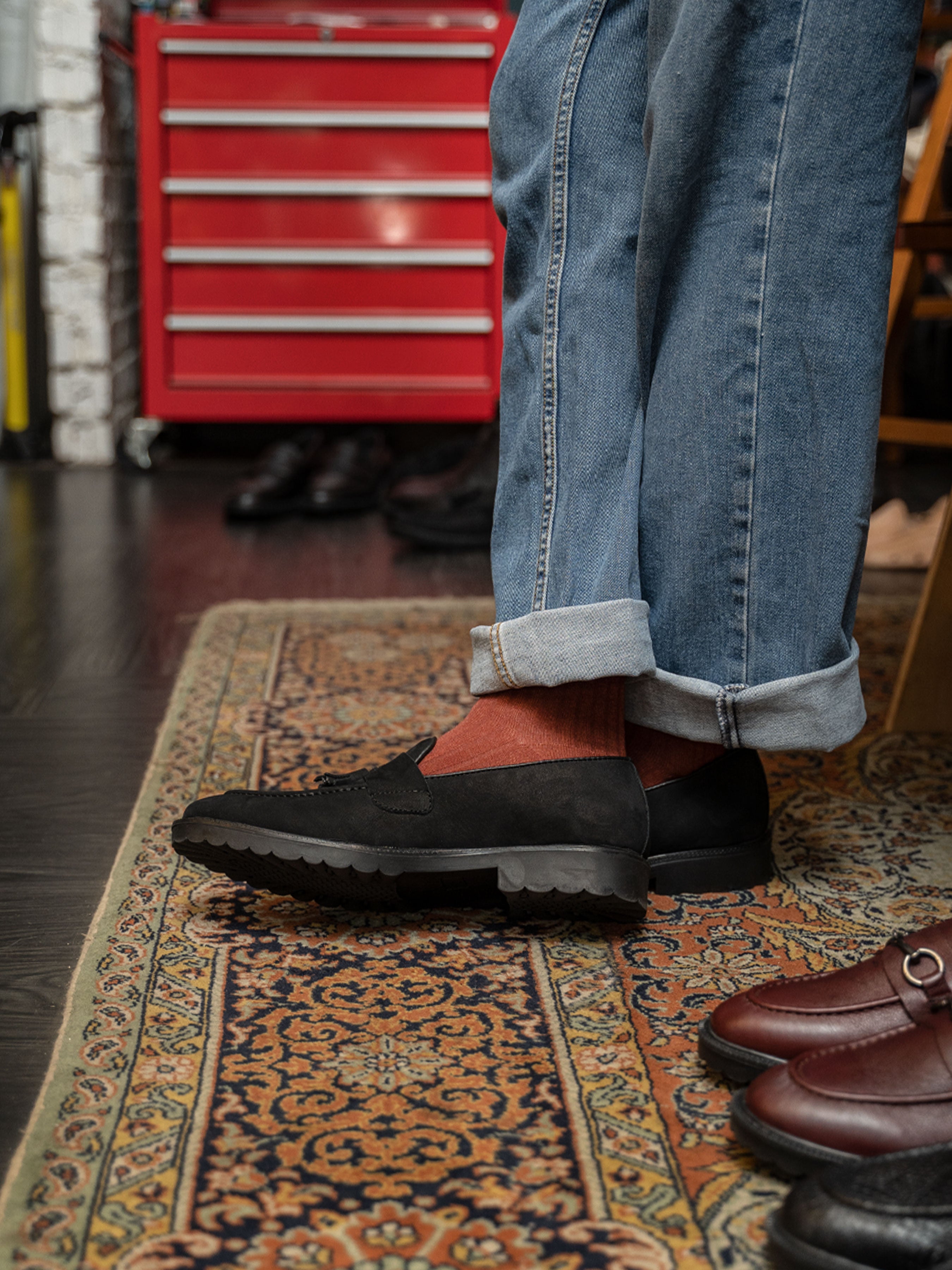 Rocky Tassel Loafer - Black Nubuck Leather (Combat Sole)