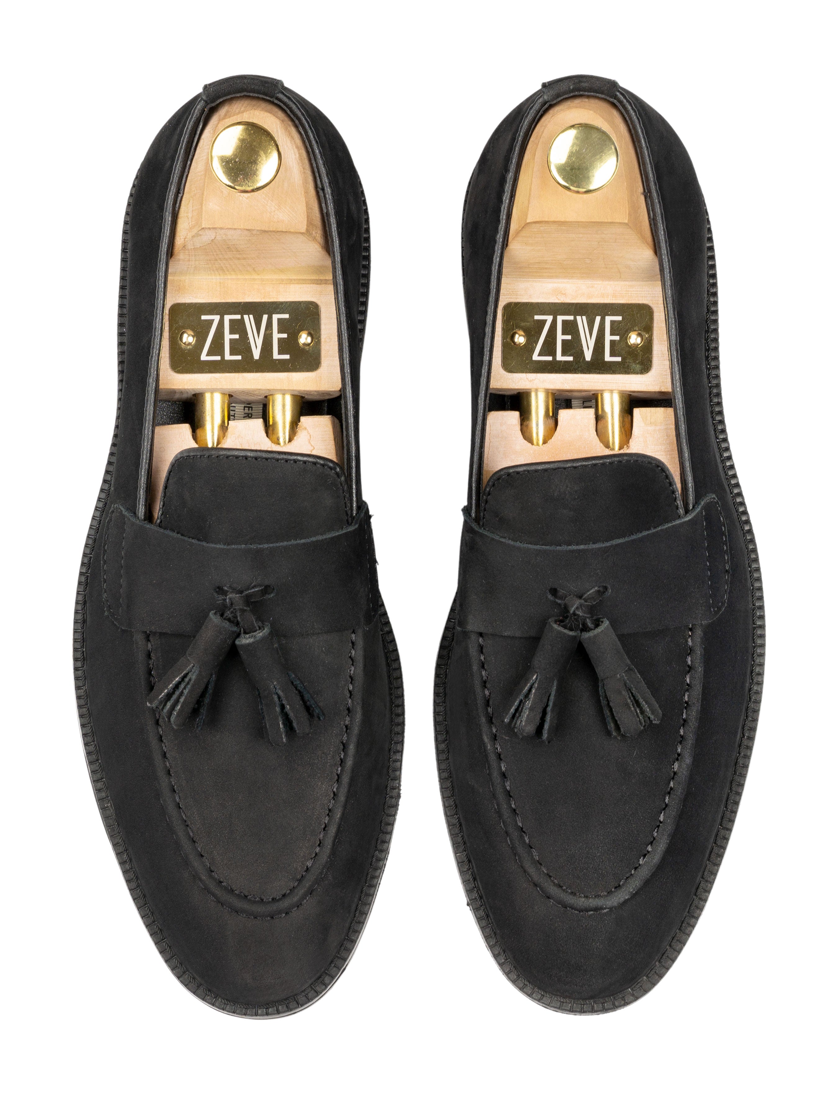 Rocky Tassel Loafer - Black Nubuck Leather (Combat Sole)