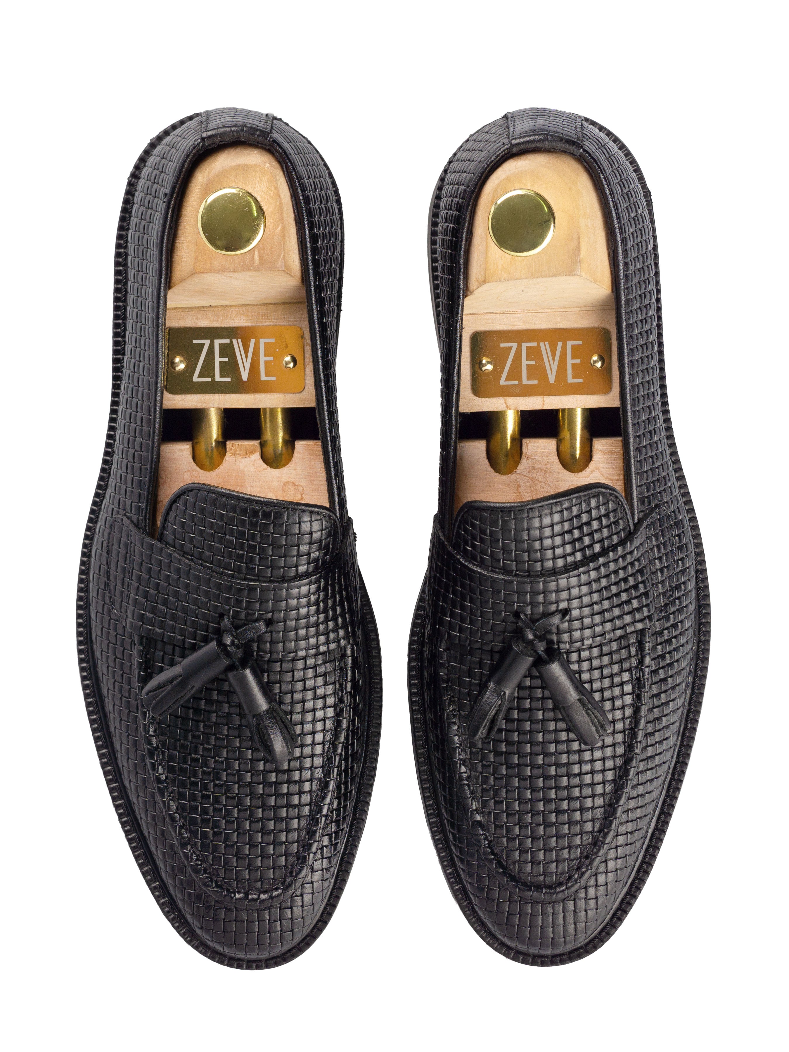 Rocky Tassel Loafer - Black Woven Leather (Combat Sole)