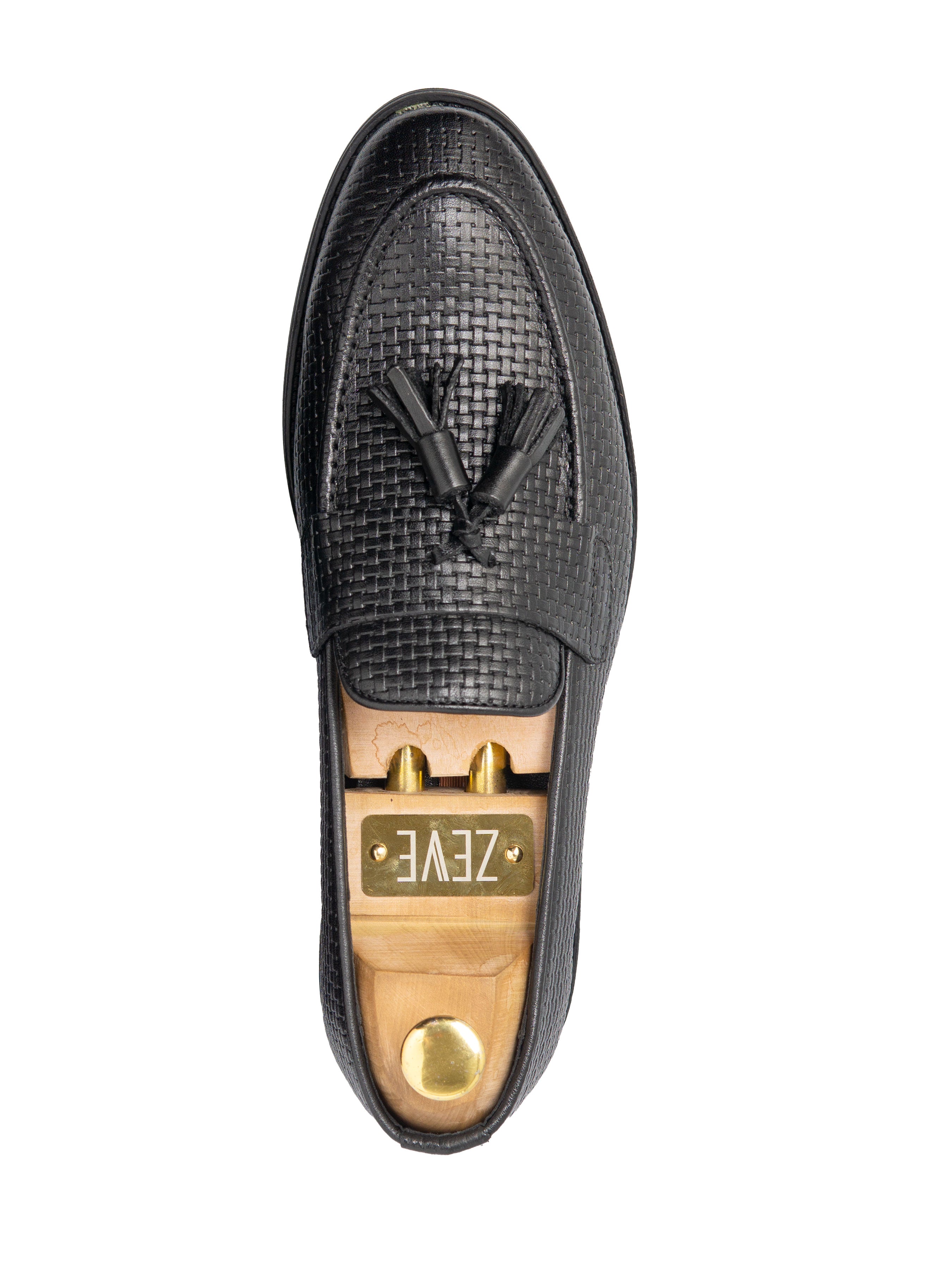 Rocky Tassel Loafer - Black Woven Leather (Flexi-Sole)