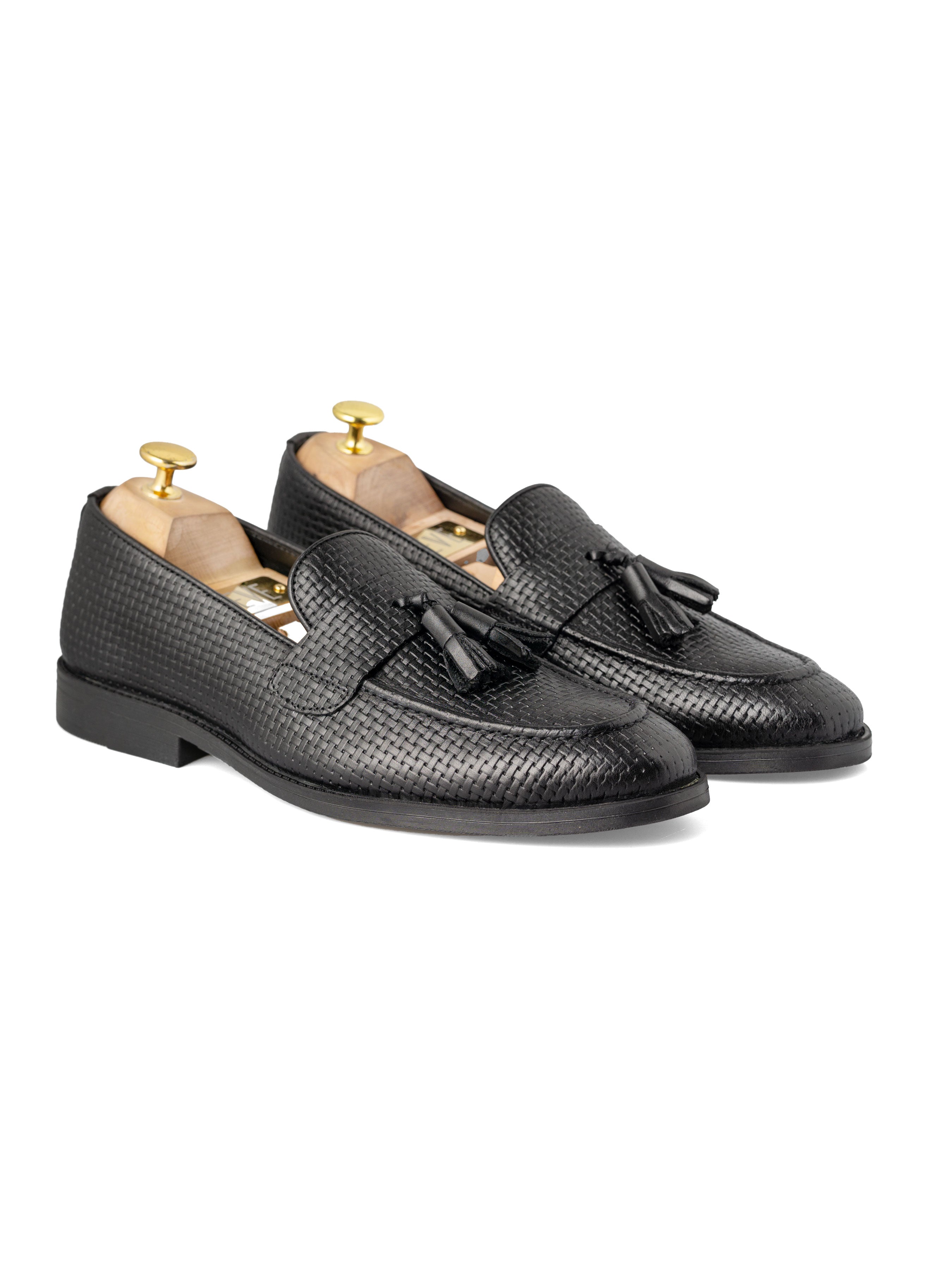 Rocky Tassel Loafer - Black Woven Leather (Flexi-Sole)