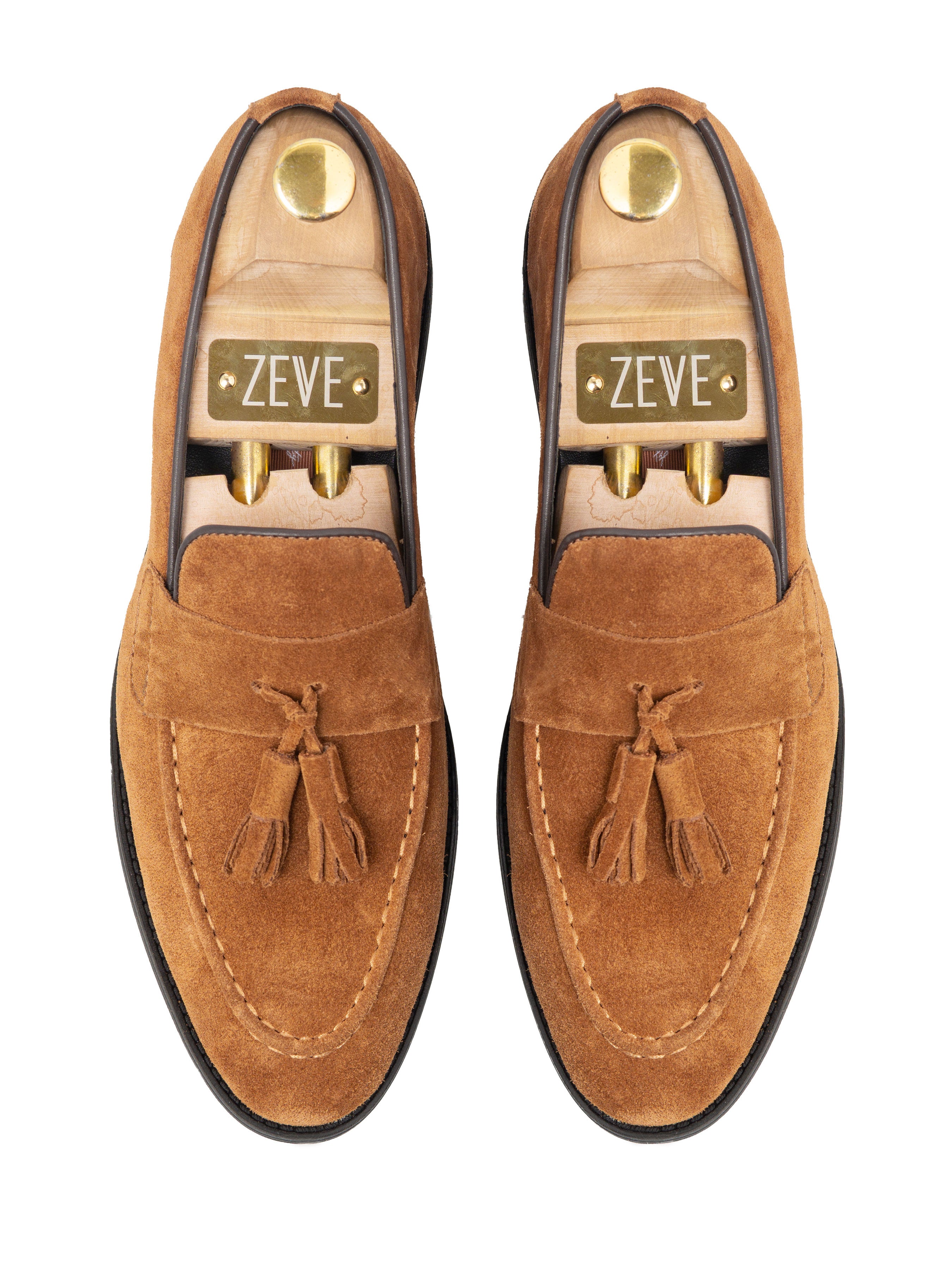 Rocky Tassel Loafer - Camel Suede Leather (Flexi-Sole)