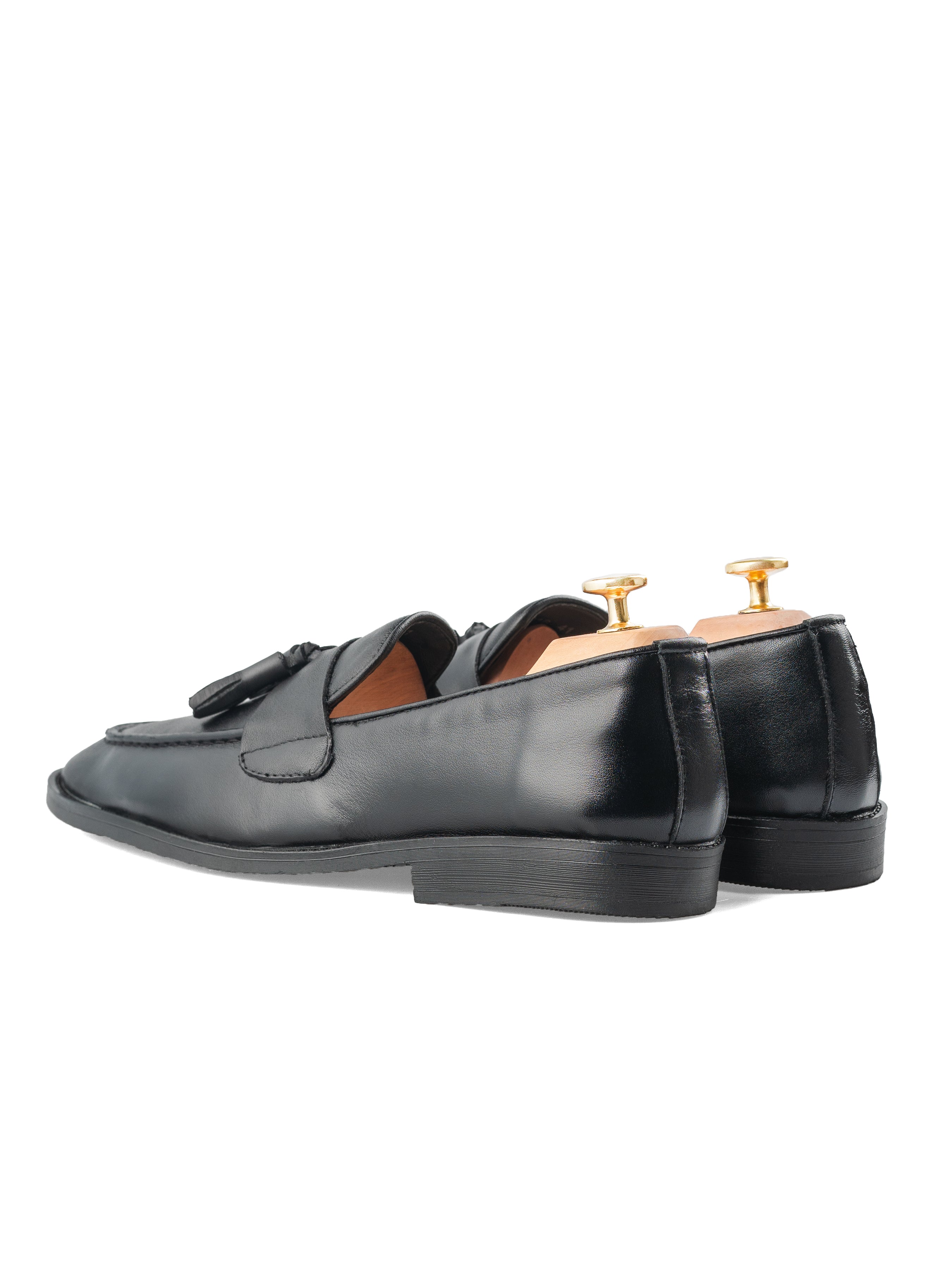 Rocky Tassel Loafer - Solid Black Leather