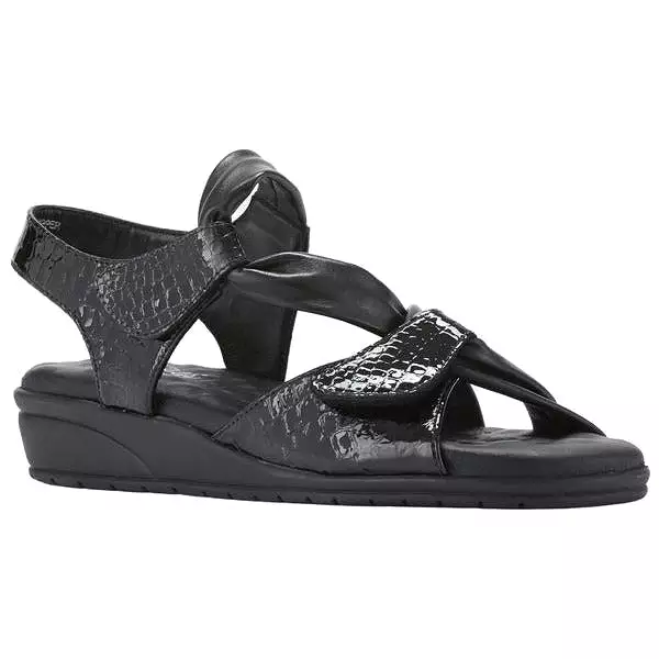 Valerie Black Baby Gator Print  Wedge Sandals