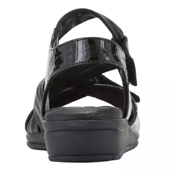 Valerie Black Baby Gator Print  Wedge Sandals